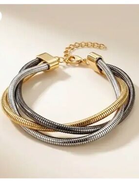 Tricolor snake snake chain bracelet intertwined gold silver gunmetal tones